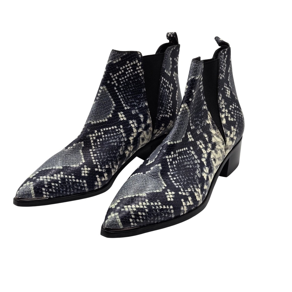 Marc Fisher LTD Boots Womens Size 8.5 Gray Snake Print Leather Chelsea Ankle